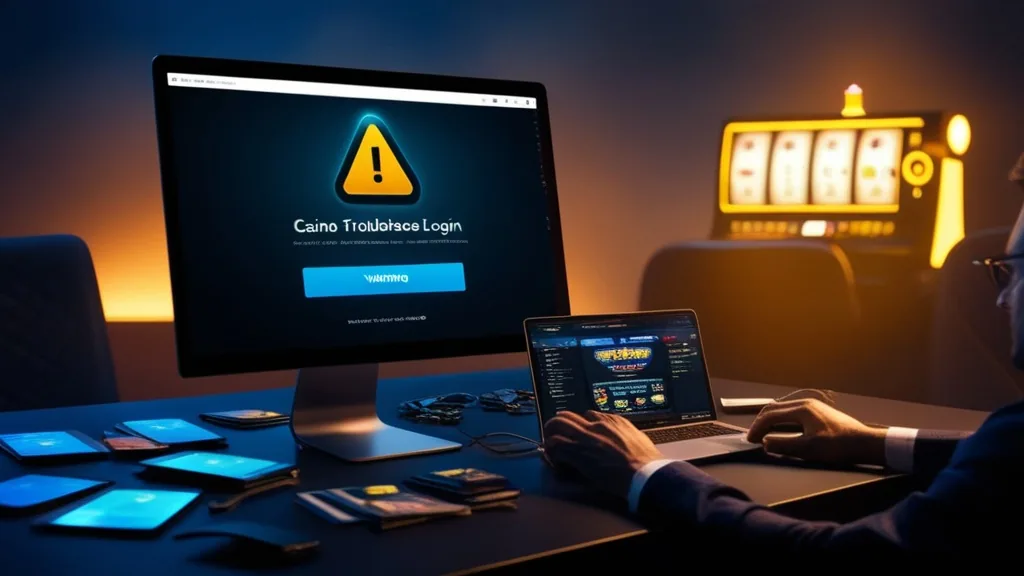 A user troubleshooting a failed casino login on a dark desktop screen