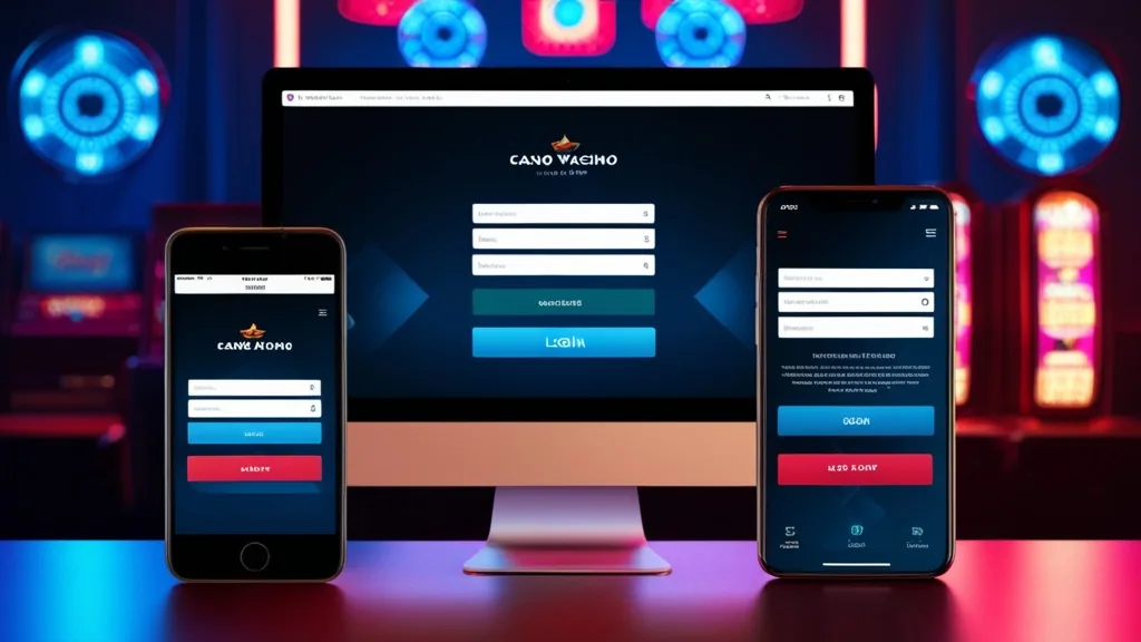 A smartphone and desktop browser showing the same casino login screen side by side