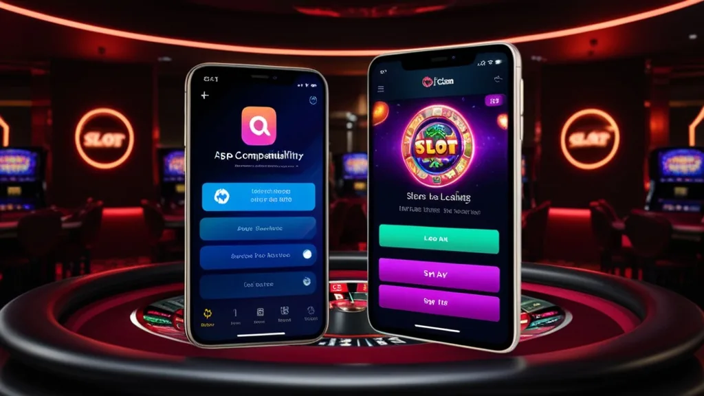 Phone and tablet showing slot app setup and compatibility screens